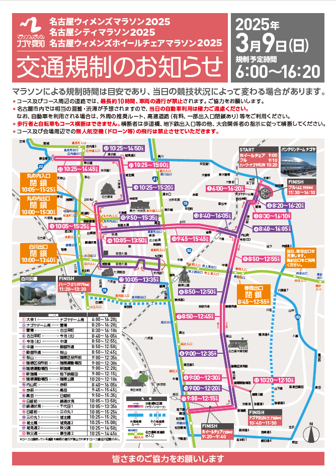 2025年3月9日(日)名古屋ウィメンズマラソン2025開催に伴う交通規制に関しまして